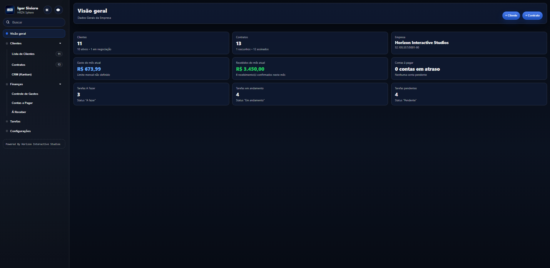4° Versão (Servidor Local + NODE.JS) HRZN Sphere | CRM